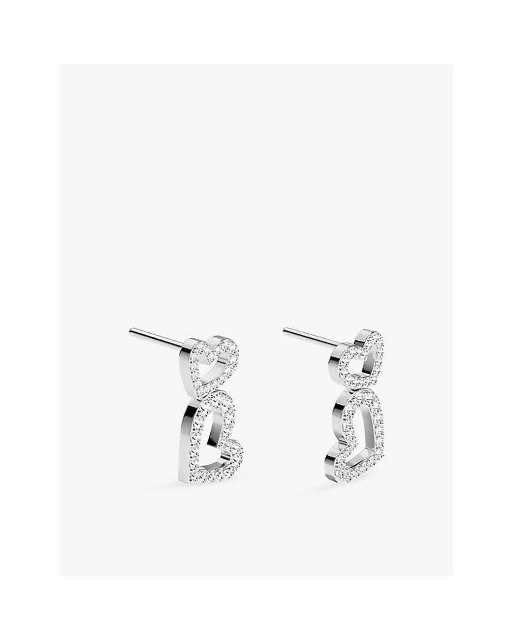 Apm Monaco White Coeur Double-Heart Rhodium Plated Alloy And Cubic Zirconia Earrings