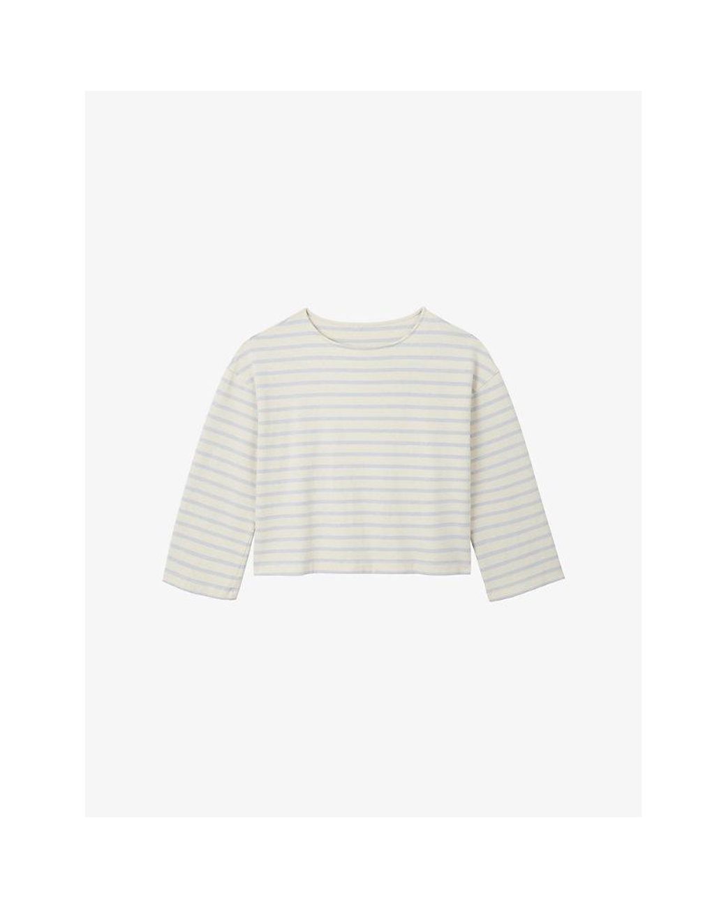 The White Company White Stripe Slash Neck Stripe Cotton-Jersey Top