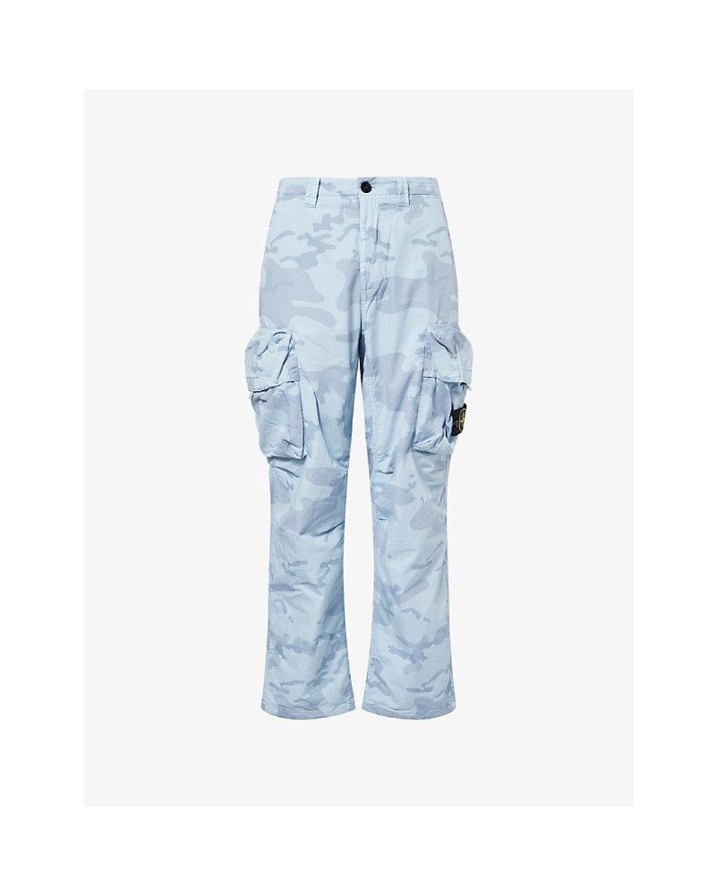 Stone Island Blue Compass-Badge Ripstop Camo Cotton-Blend Cargo Trousers for men