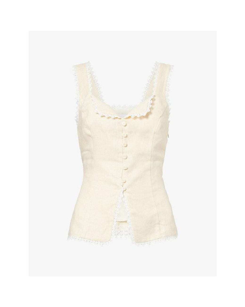 Reformation Natural Viola Sweetheart-Neck Linen Top
