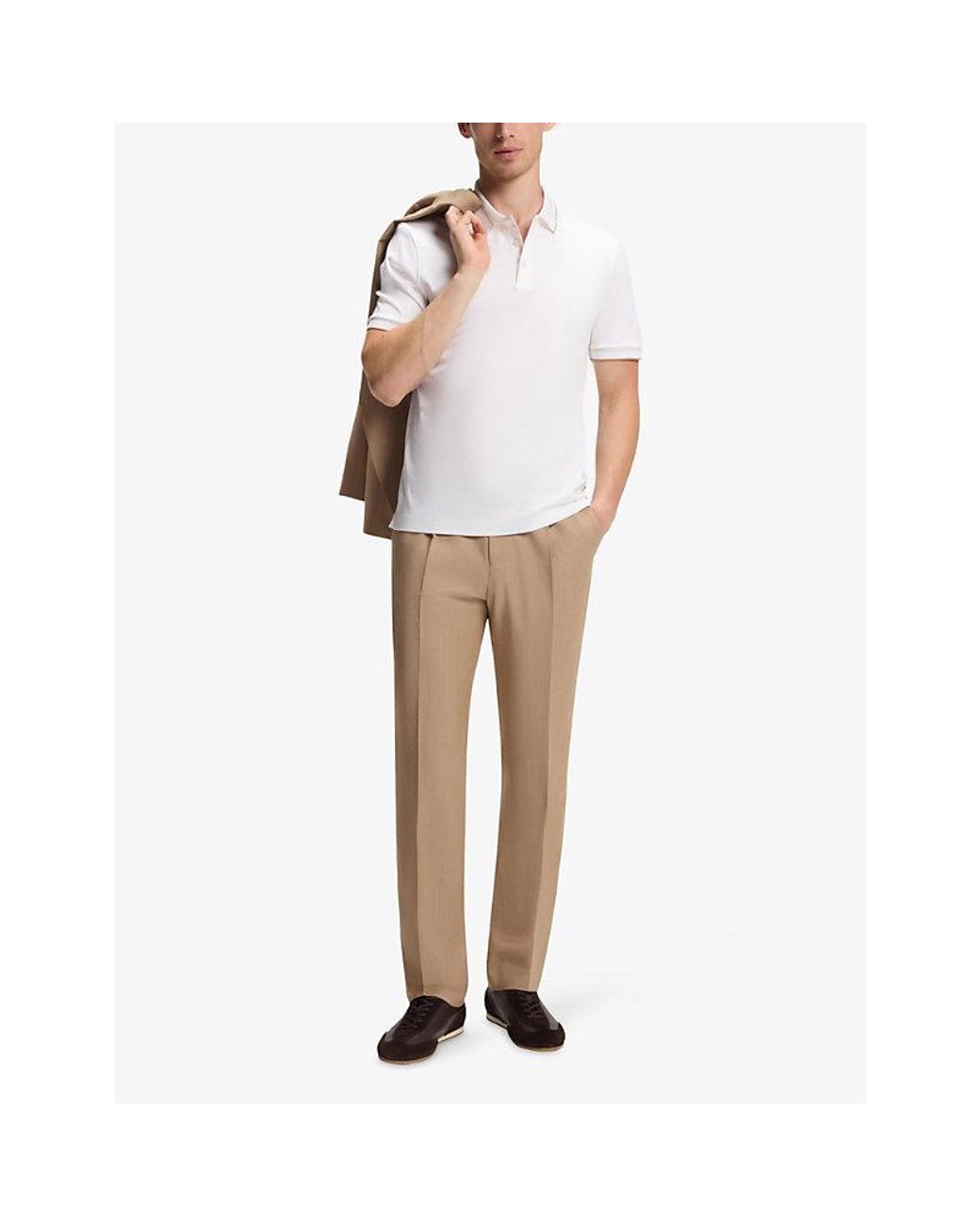Boss White Contrast-Trim Short-Sleeve Cotton Polo for men