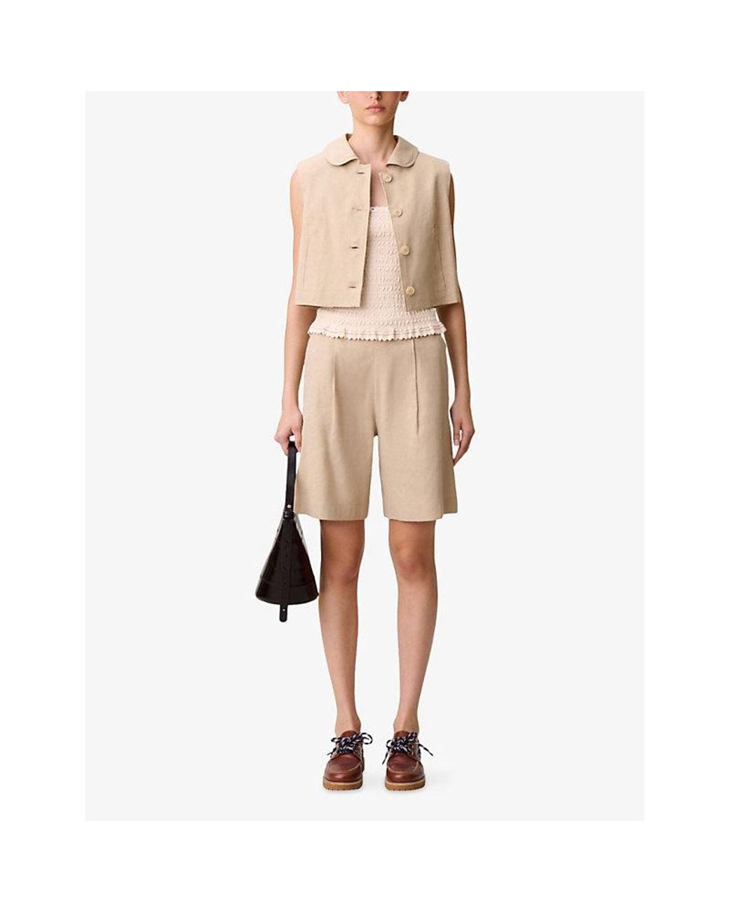 Claudie Pierlot Natural Tailored Button-Down Linen-Blend Jacket