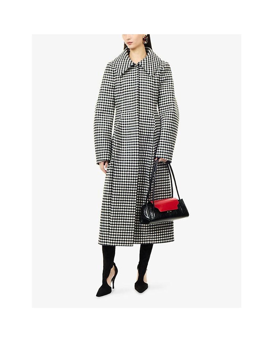 Jean Paul Gaultier Multicolor Checked Pleated Neoprene Wool-Blend Coat