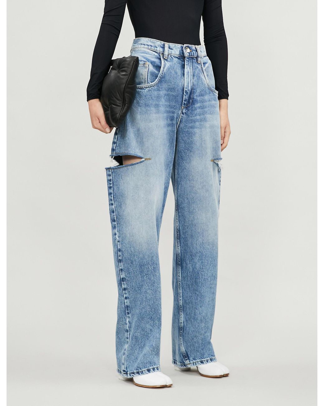 Maison Margiela Wide-leg Faded Ripped High-rise Jeans in Blue