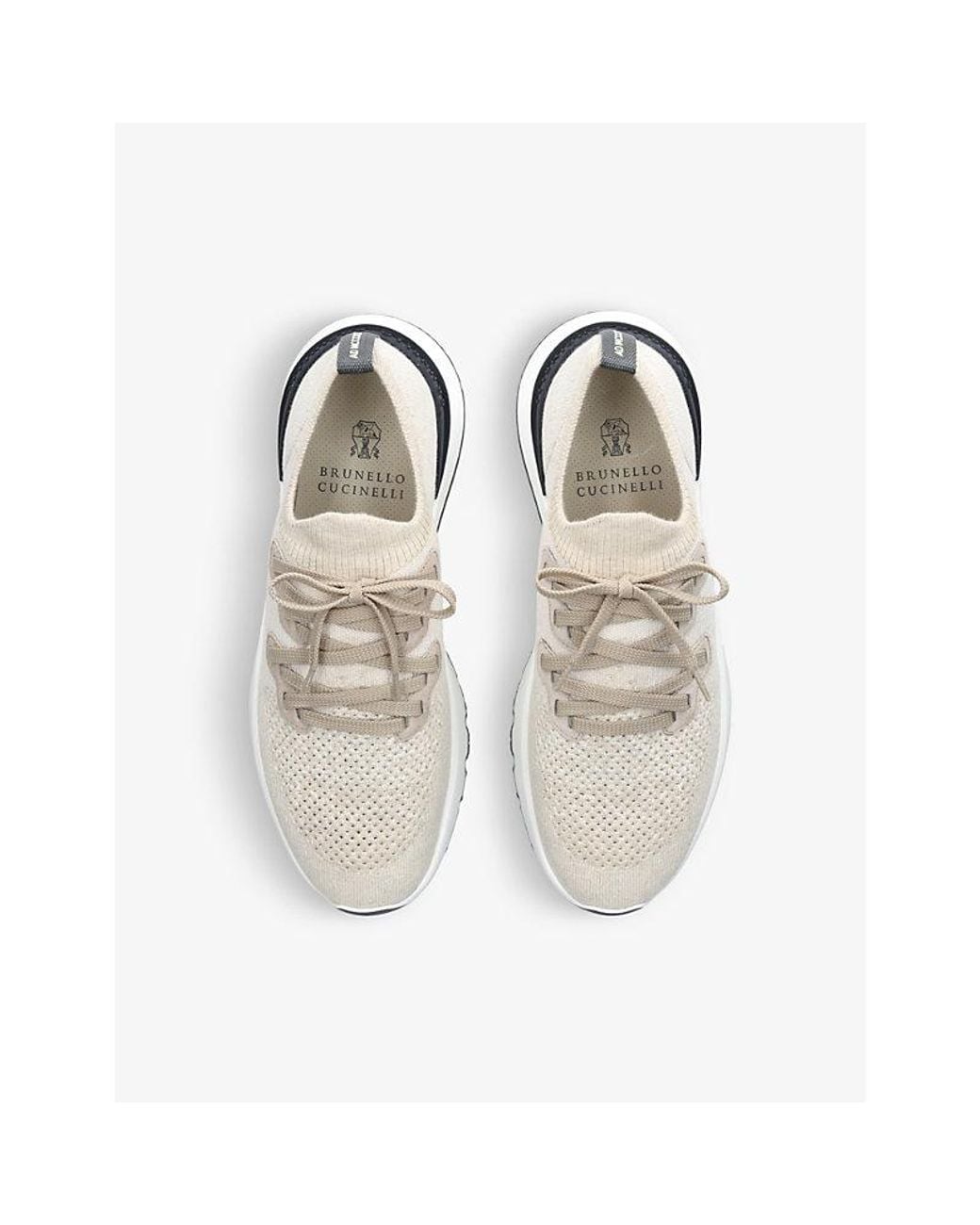 Brunello Cucinelli White Brand-Embossed Knitted Low-Top Trainers for men