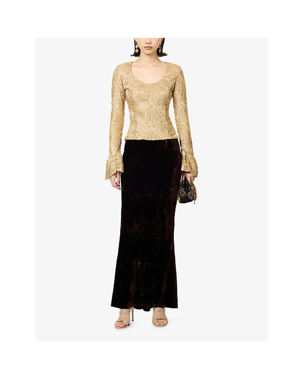 GRACE FAENA Natural Beaded Swirl Cotton-Silk Top