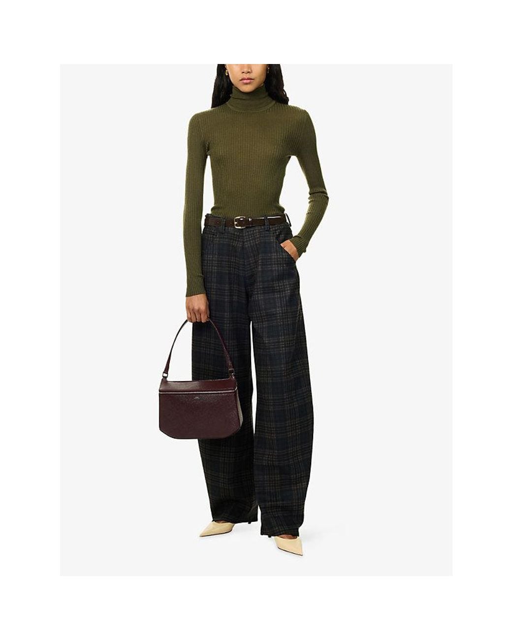 Gabriela Hearst Green Peppe Turtleneck Knit Cashmere Silk Top