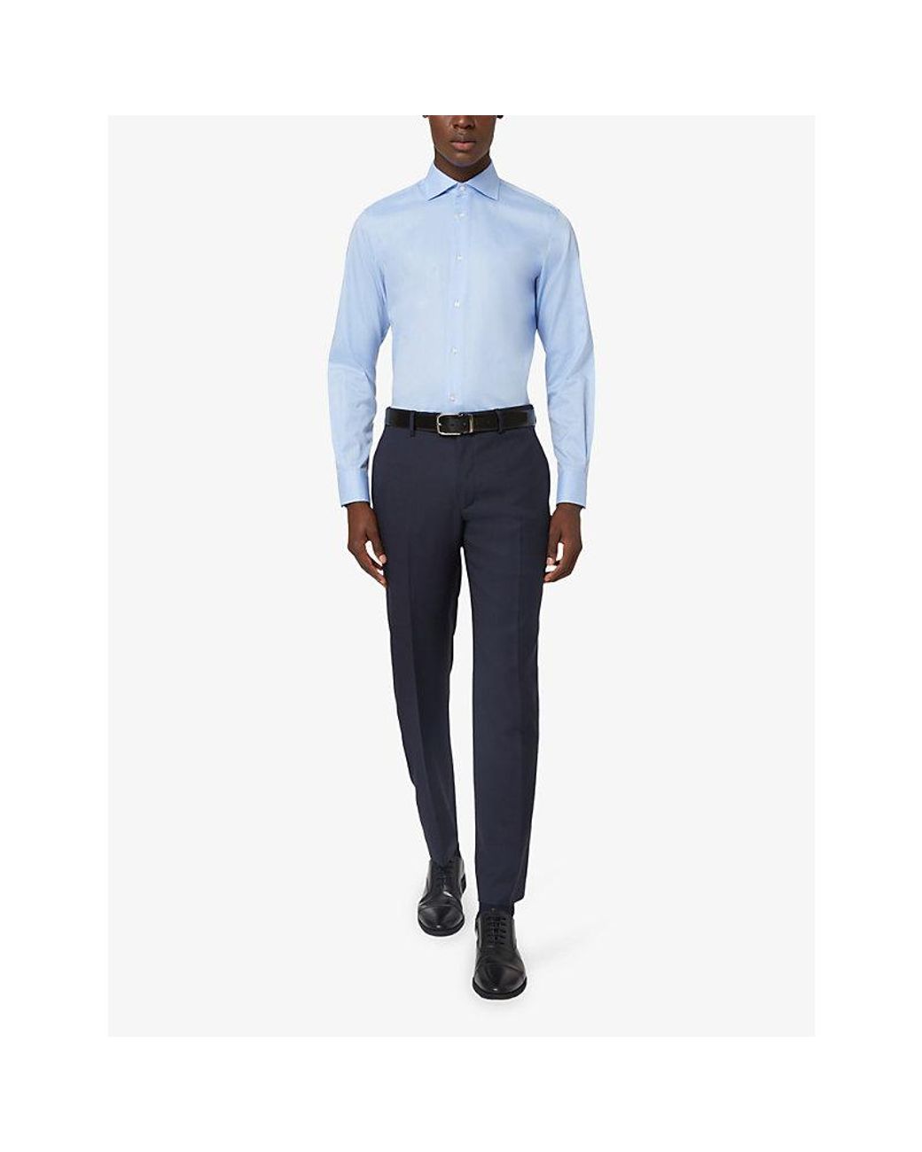 Boggi Blue Point-Collar Slim Fit Cotton-Twill Shirt for men