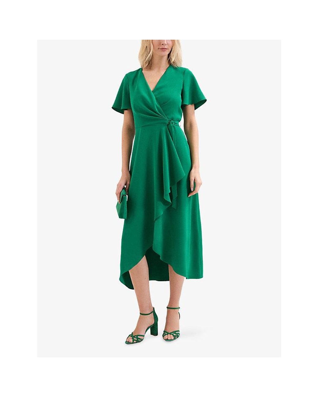 Phase Eight Green Julissa Wrap-Front Woven Midi Dress