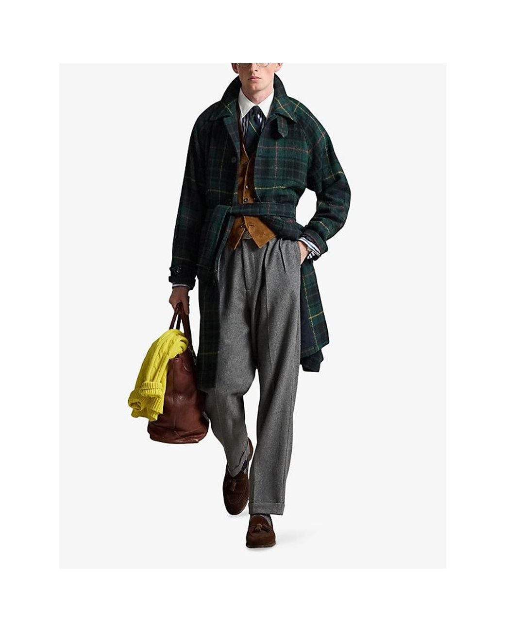 Polo Ralph Lauren Green Plaid Tweed Balmacaan Wool And Alpaca Coat for men