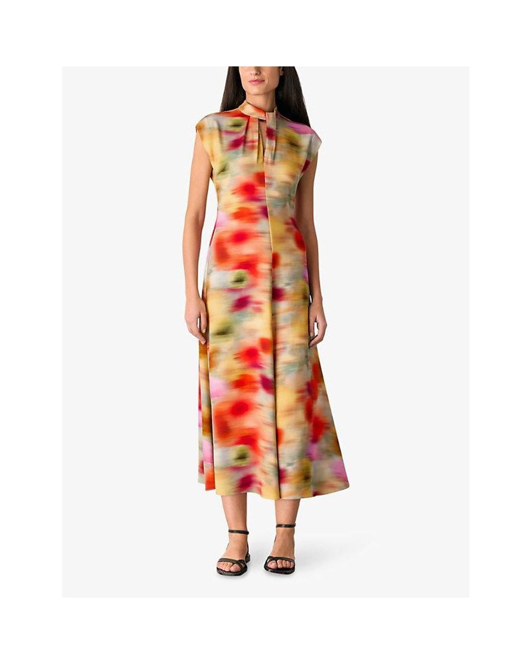 Whistles Red Photographic Flower-Print Stretch-Woven Midi Dress