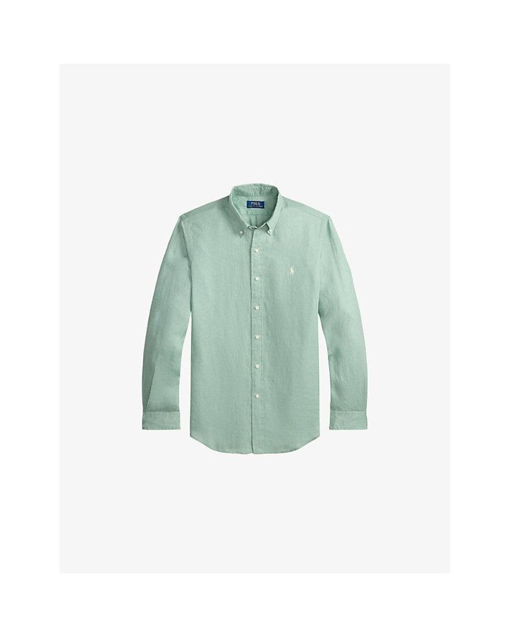 Polo Ralph Lauren Blue Brand-Embroidered Custom-Fit Linen Shirt for men