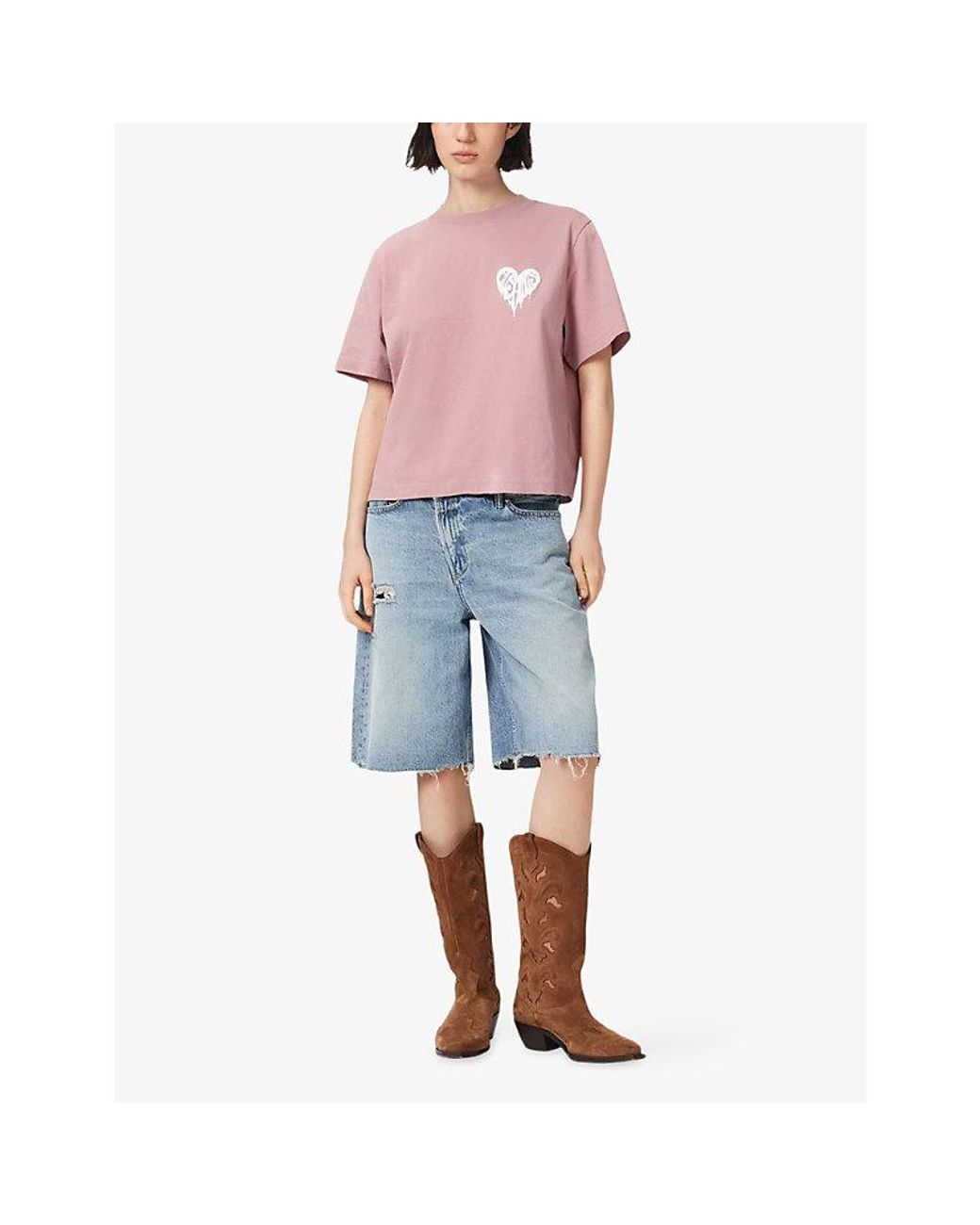 AllSaints Pink Lisa Trip Logo-Print Short-Sleeve Cotton T-Shirt