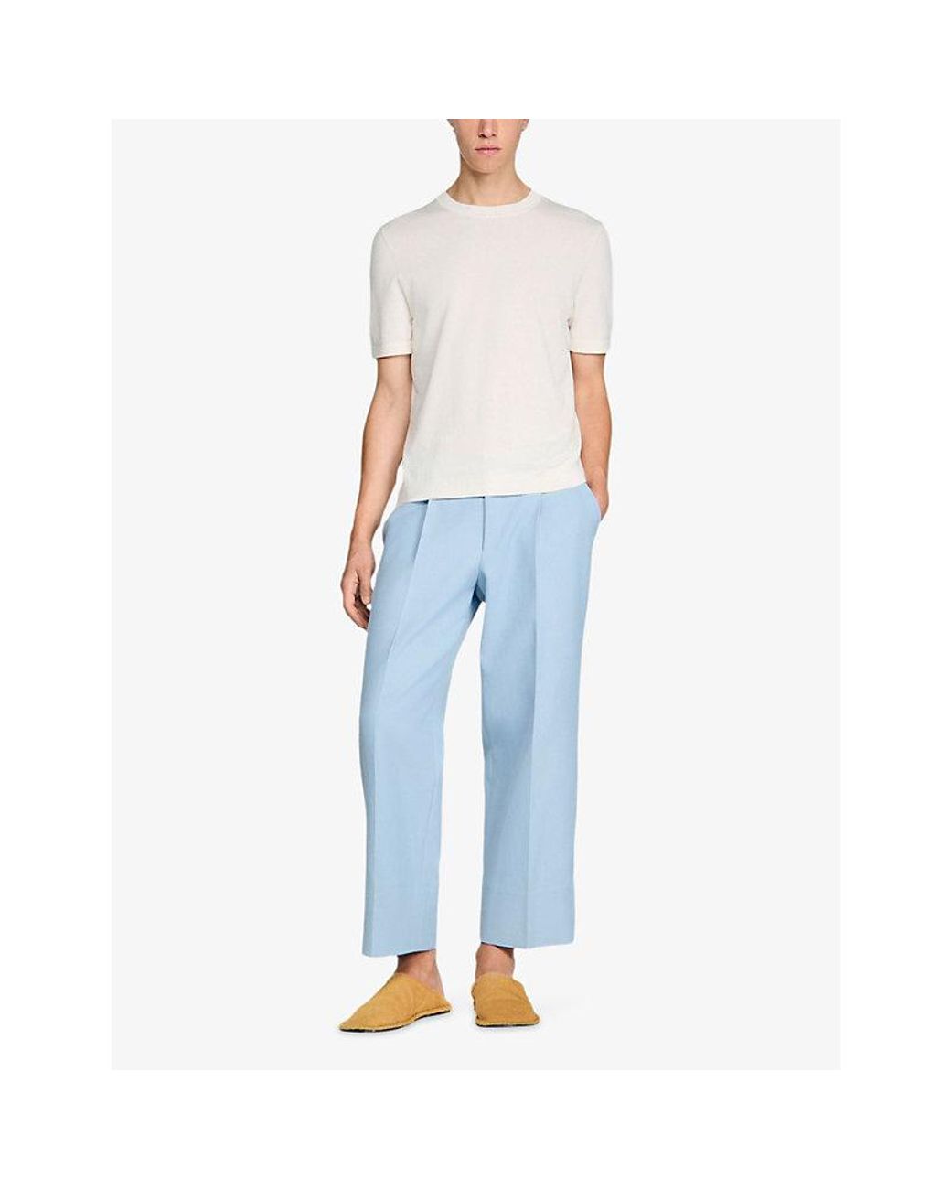 Sandro White Crew Neck Cotton-Silk Knitted T-Shirt for men