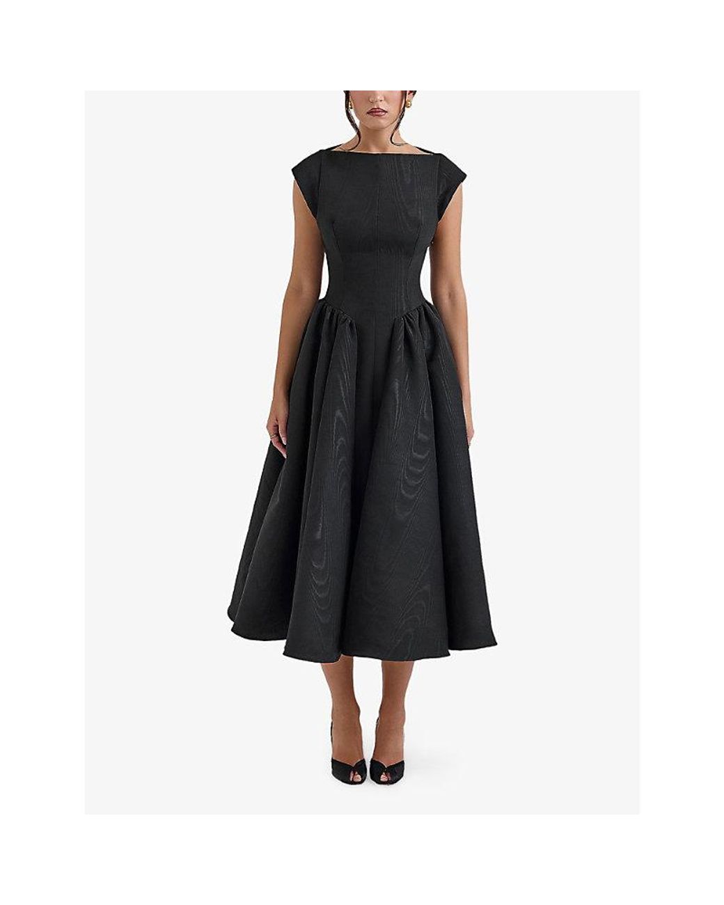 debutante backless midi dress House Of Cb Cap-Sleeve Satin in Black dark blue a line sale: Black Friday 2025 Debutante is a stunning Size:us-24w