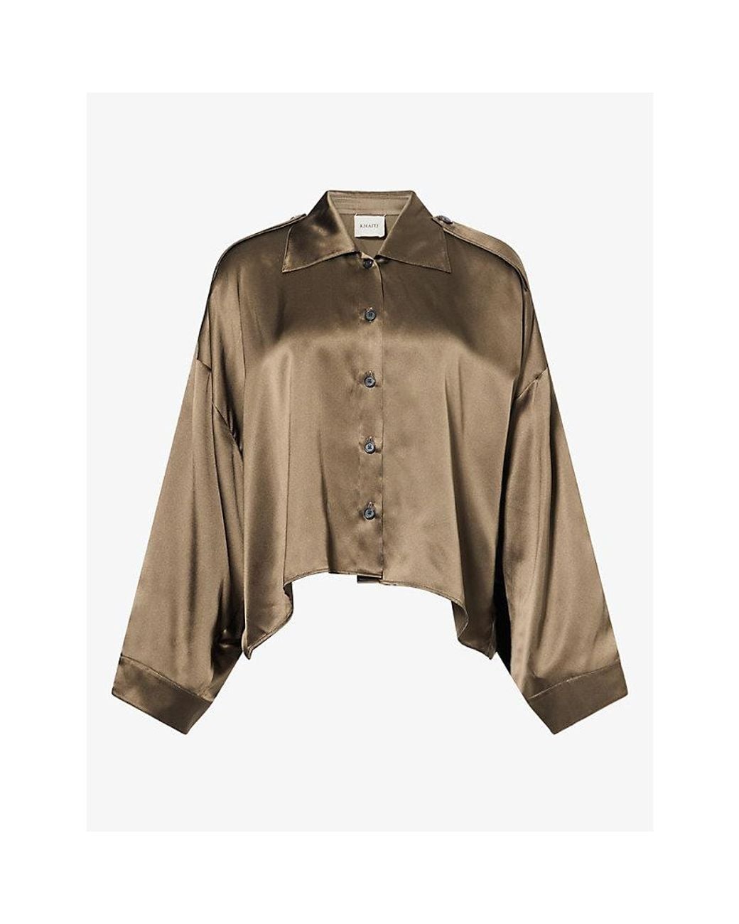 Khaite Brown Bodine Pointed-Collar Silk Shirt