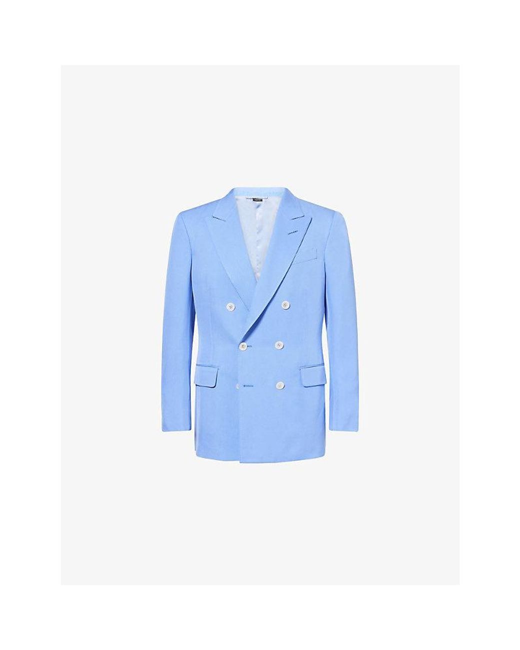 Tom Ford Blue Double-Breasted Peak-Lapel Silk Blazer for men