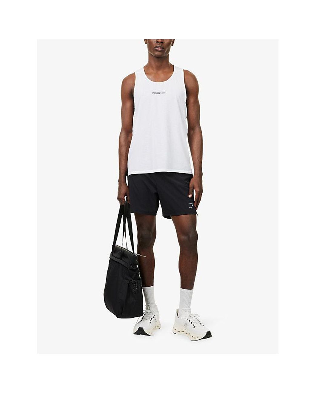 GYMSHARK White Running Logo-Print Stretch-Woven Tank Top for men