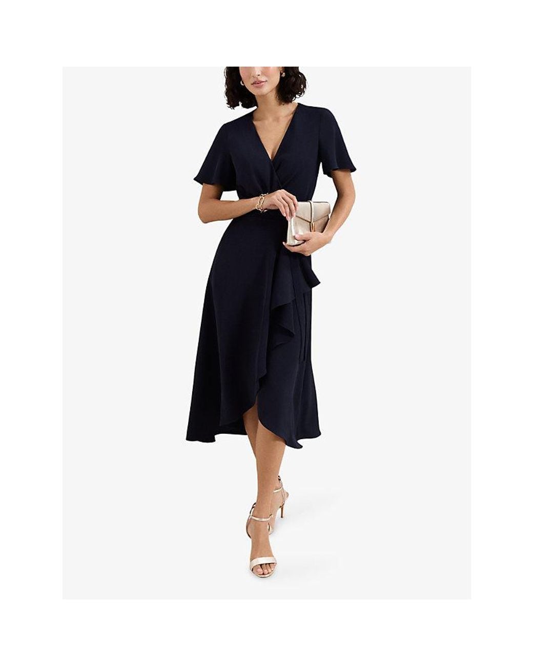 Phase Eight Blue Julissa Wrap-Front Woven Midi Dress