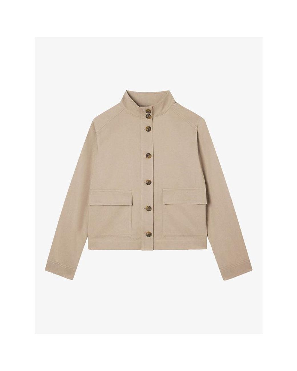 Whistles Natural Funnel-Neck Relaxed-Fit Cotton-Blend Jacket