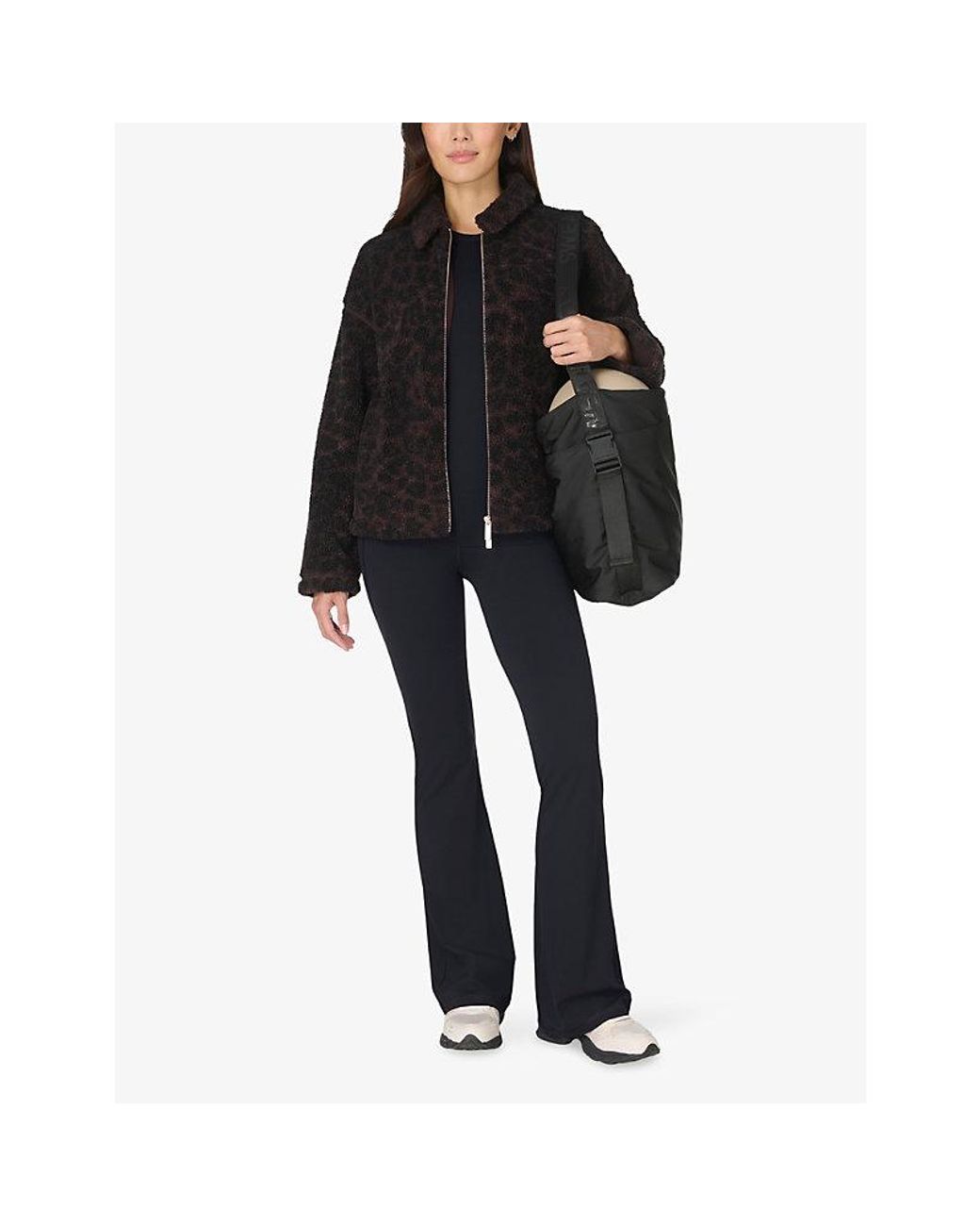 Sweaty Betty Black Leopard-Print Plush Collared Fleece Jacket