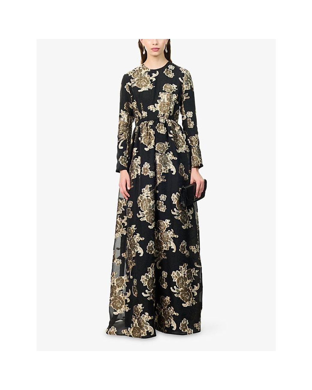 Huishan Zhang Black Amanda Floral Woven Maxi Dress