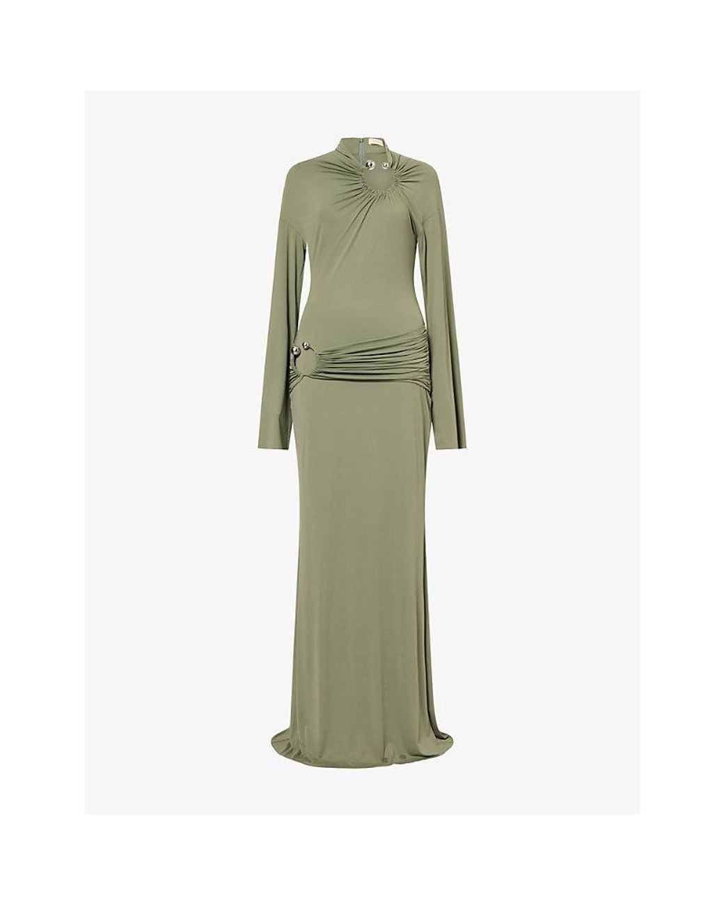 De La Vali Green Fortuna Asymmetric Jersey Maxi Dress