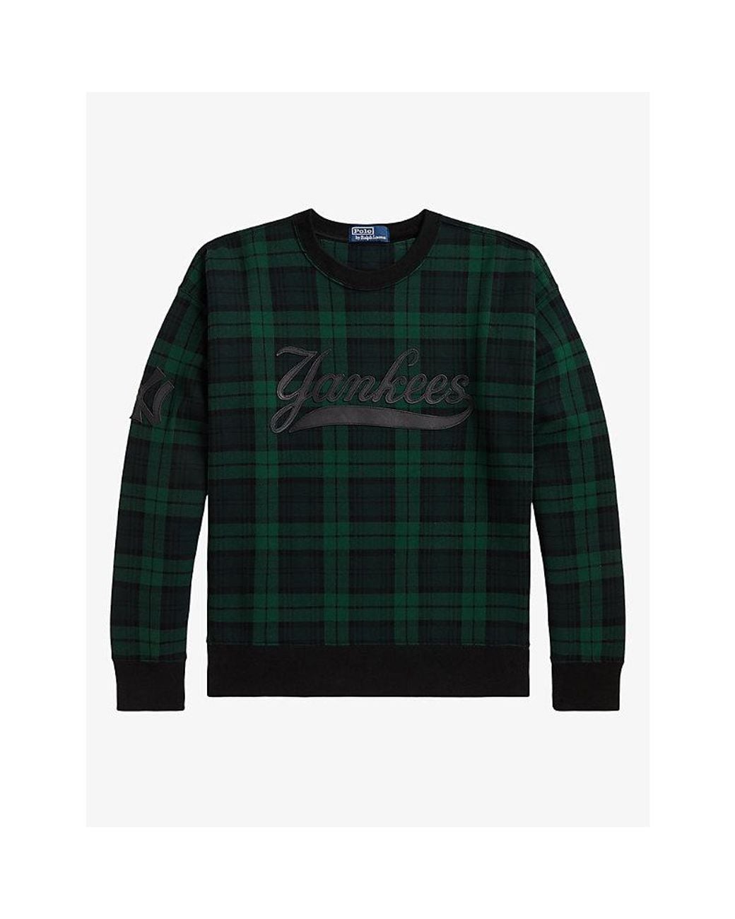 Polo Ralph Lauren Green X Yankees Logo-Embroidered Tartan Cotton-Blend Jumper for men