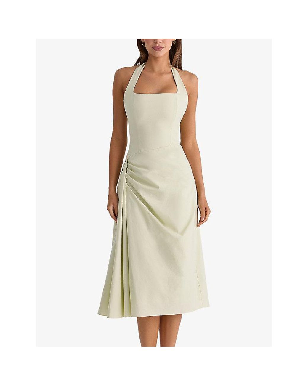 House Of Cb Green Tallulah Halterneck Cotton Midi Dress Xs (A-C Cup)