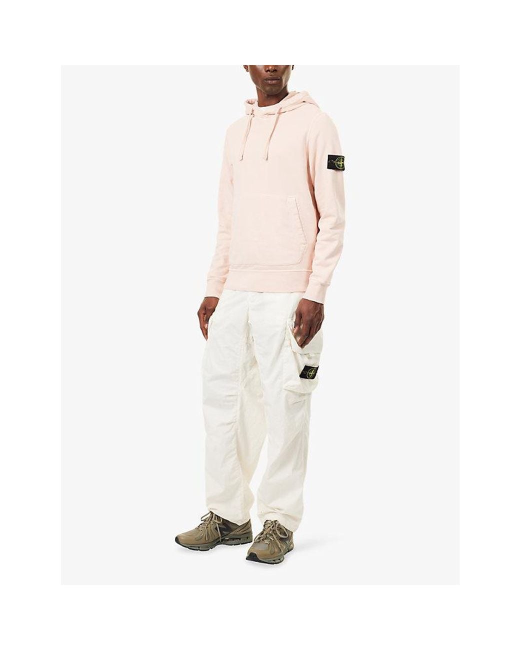 Stone Island Pink Brand-Badge Cotton Hoody for men