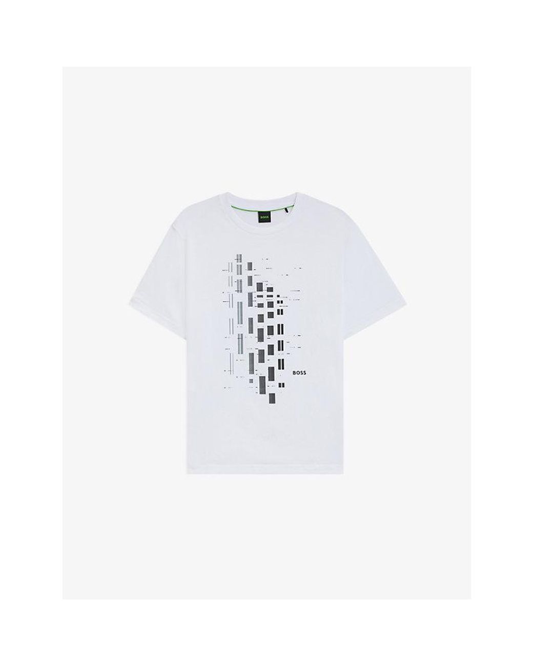 Boss White Graphic-Print Short-Sleeve Stretch-Cotton T-Shirt for men