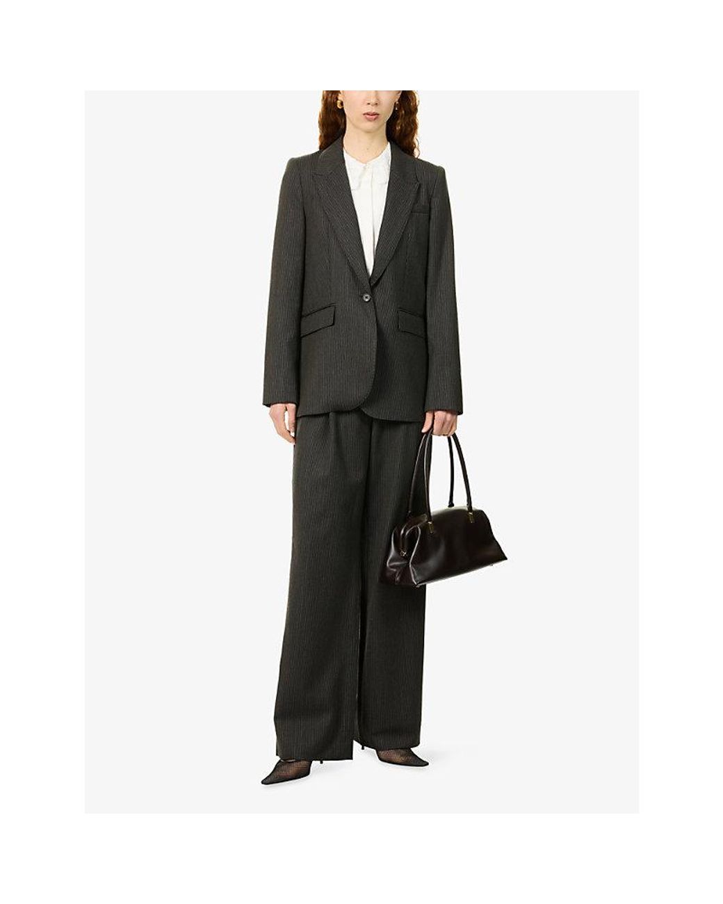 ME+EM Black Sharp Shoulder Single-Breasted Wool Blazer