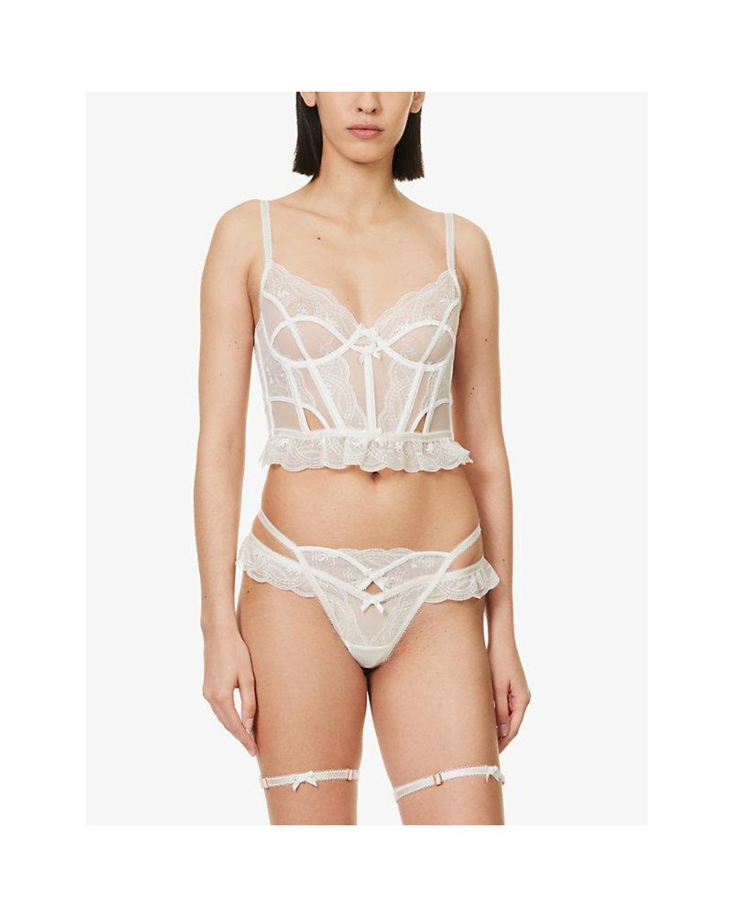 White Silk Ruffled Underwear and Bralette Set