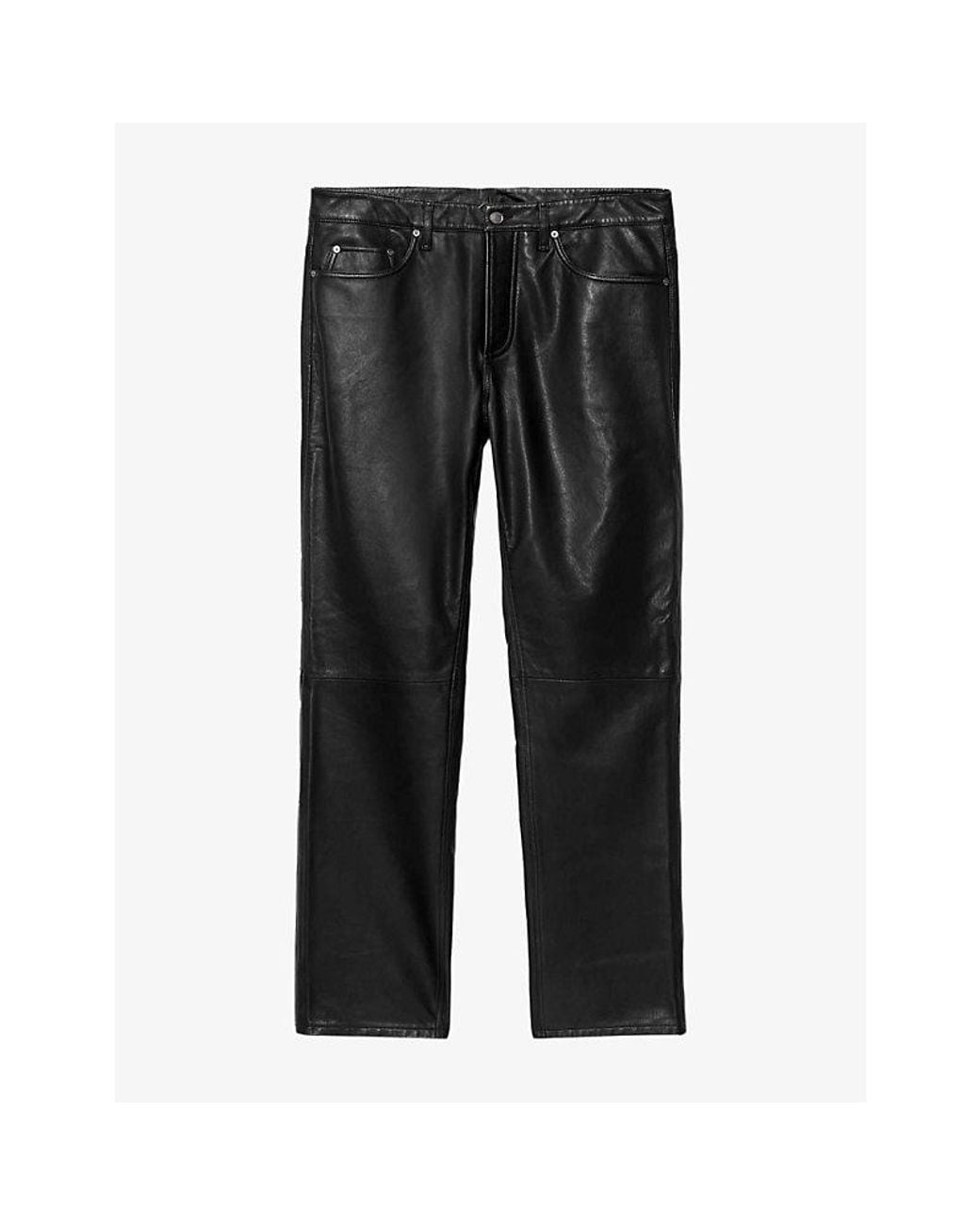 AllSaints Black Vini Straight-Leg Leather Trousers