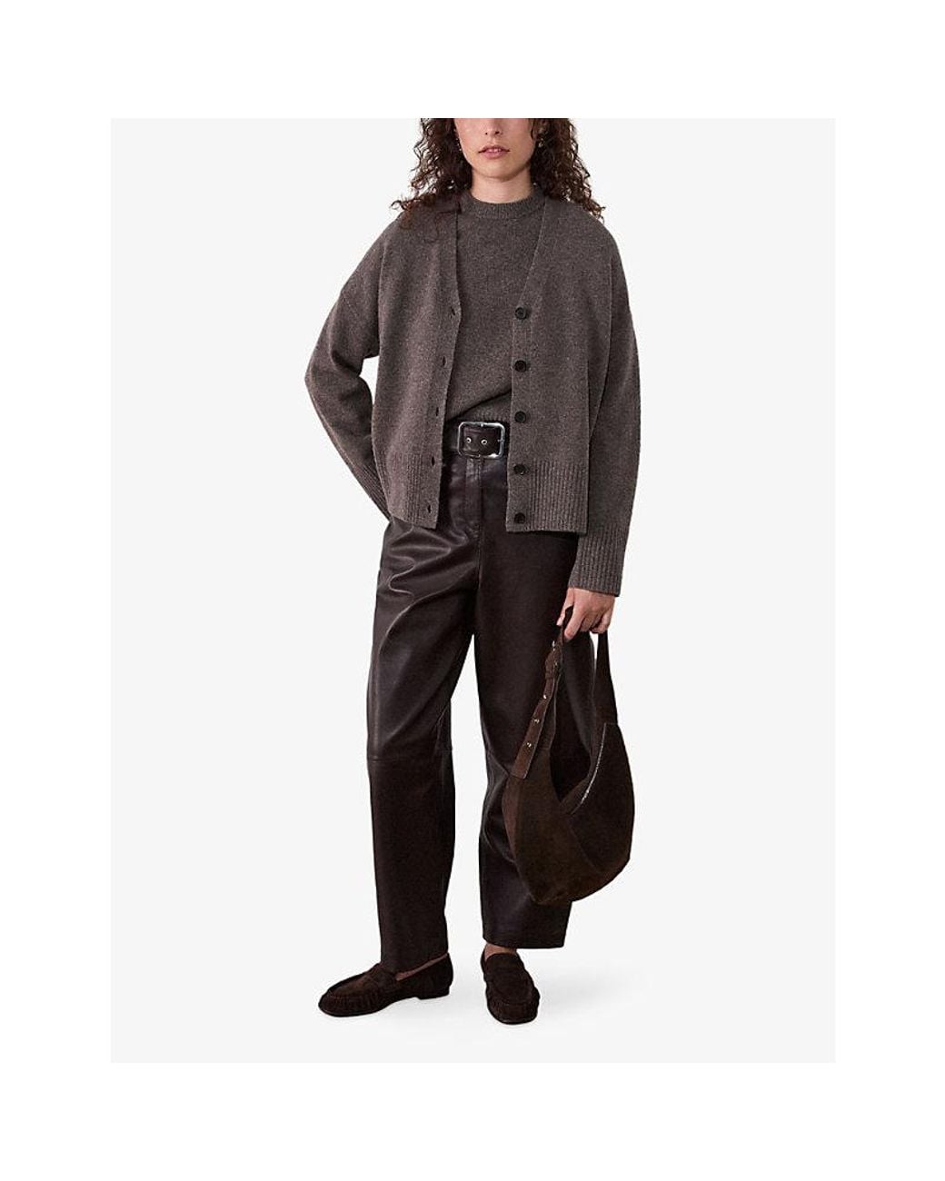 Whistles Gray V-Neck Long-Sleeve Wool Cardigan