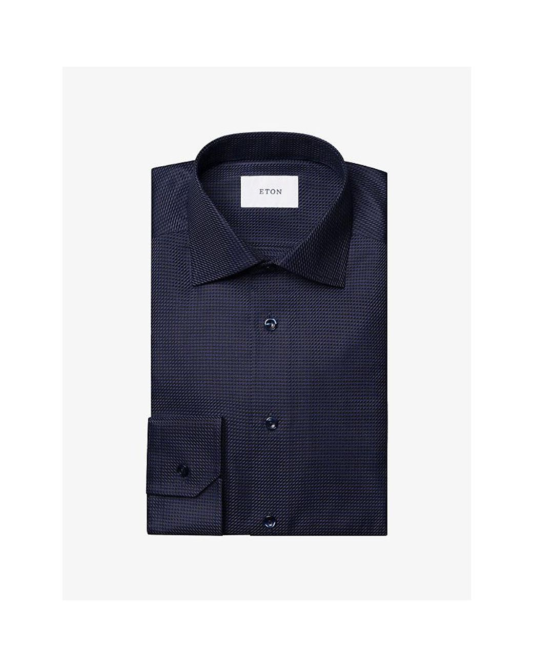 Eton of Sweden Blue Houndstooth Slim-Fit Fine-Twill Shirt for men