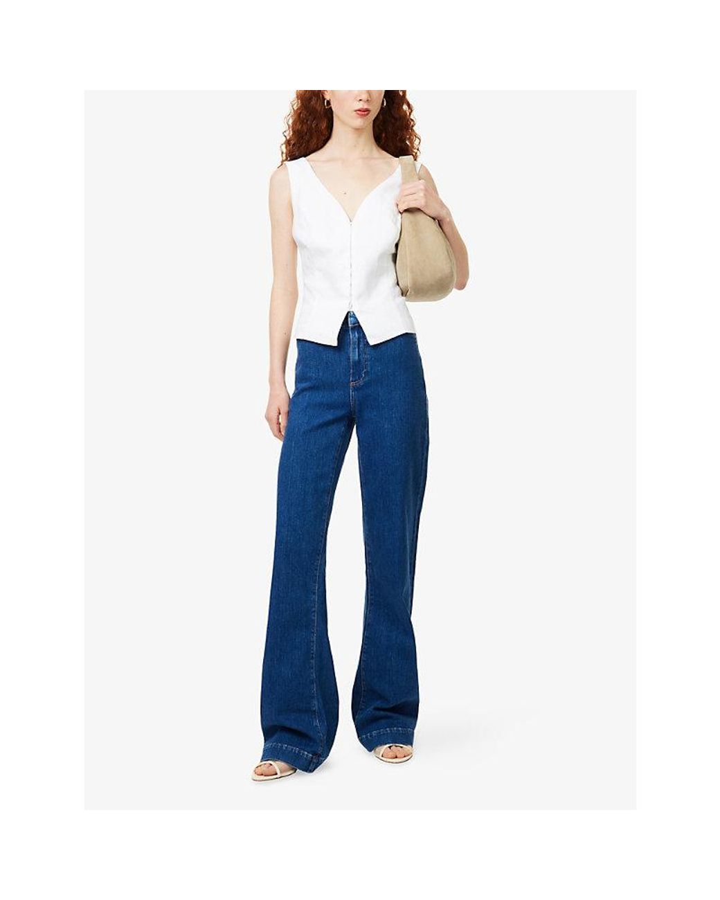 PAIGE Blue Leenah Curve-Pocket Wide-Leg Denim Jeans