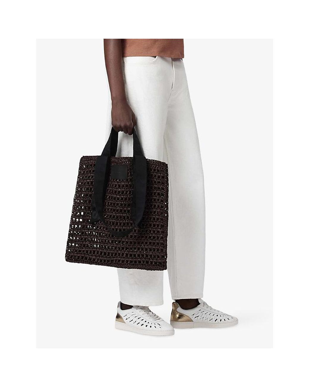 AllSaints Black Lullah Raffia Tote Bag