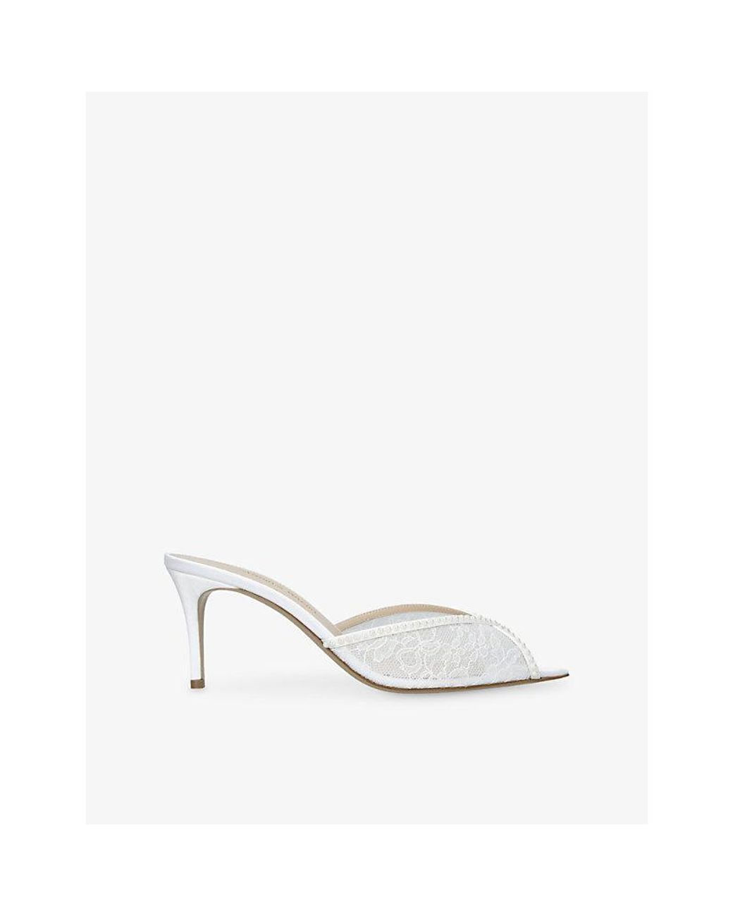 Andrea Wazen White Katy 75 Lace And Satin Heeled Mules
