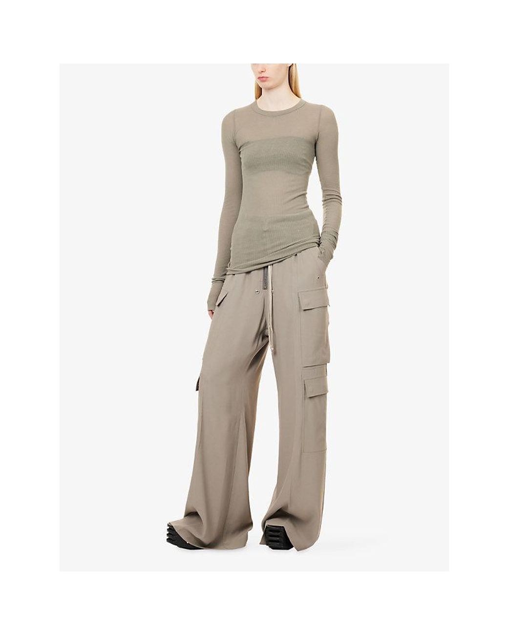 Rick Owens Natural Cargobelas Wide-Leg Crepe Trousers
