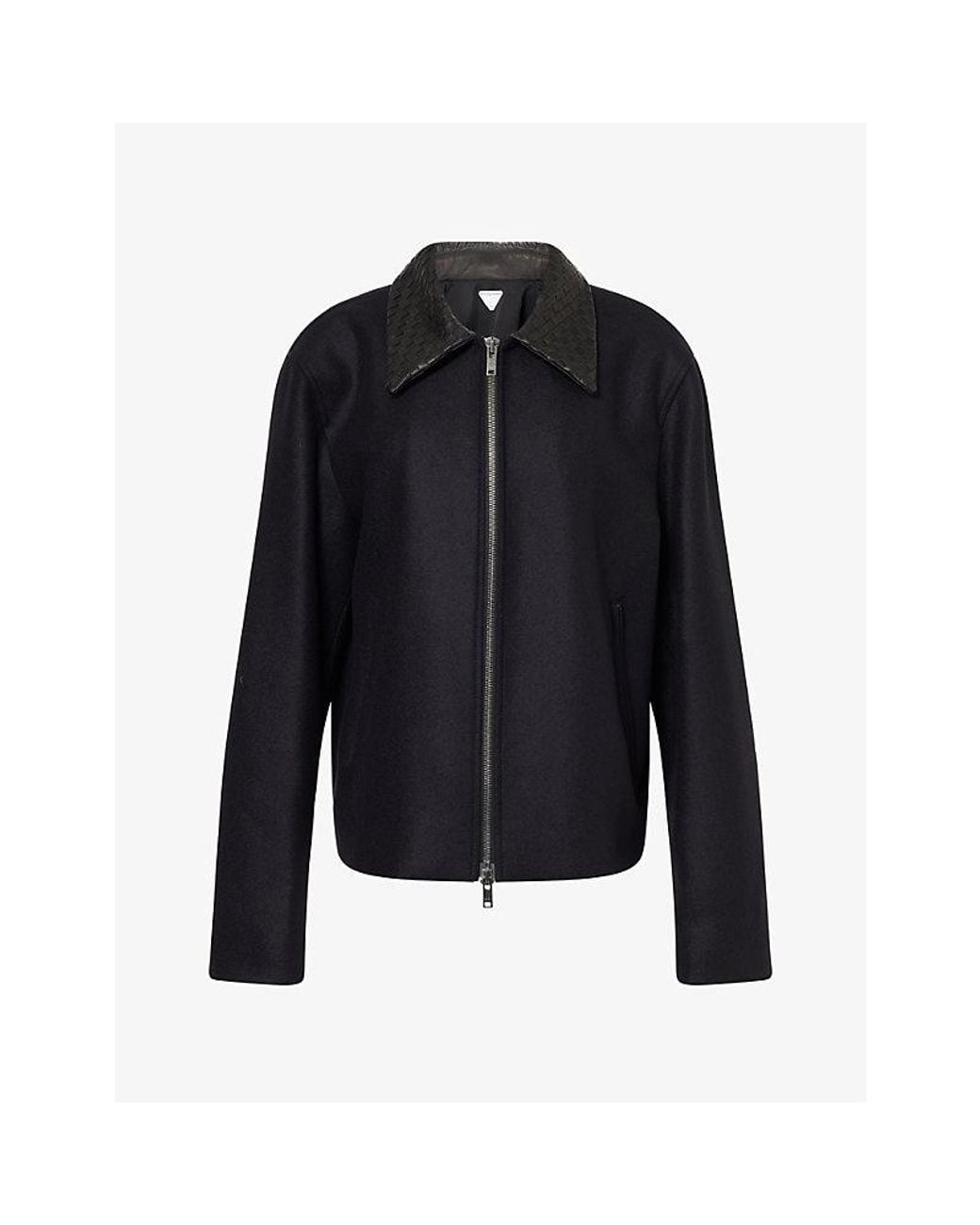 Bottega Veneta Blue Intrecciato Collar Wool Jacket for men