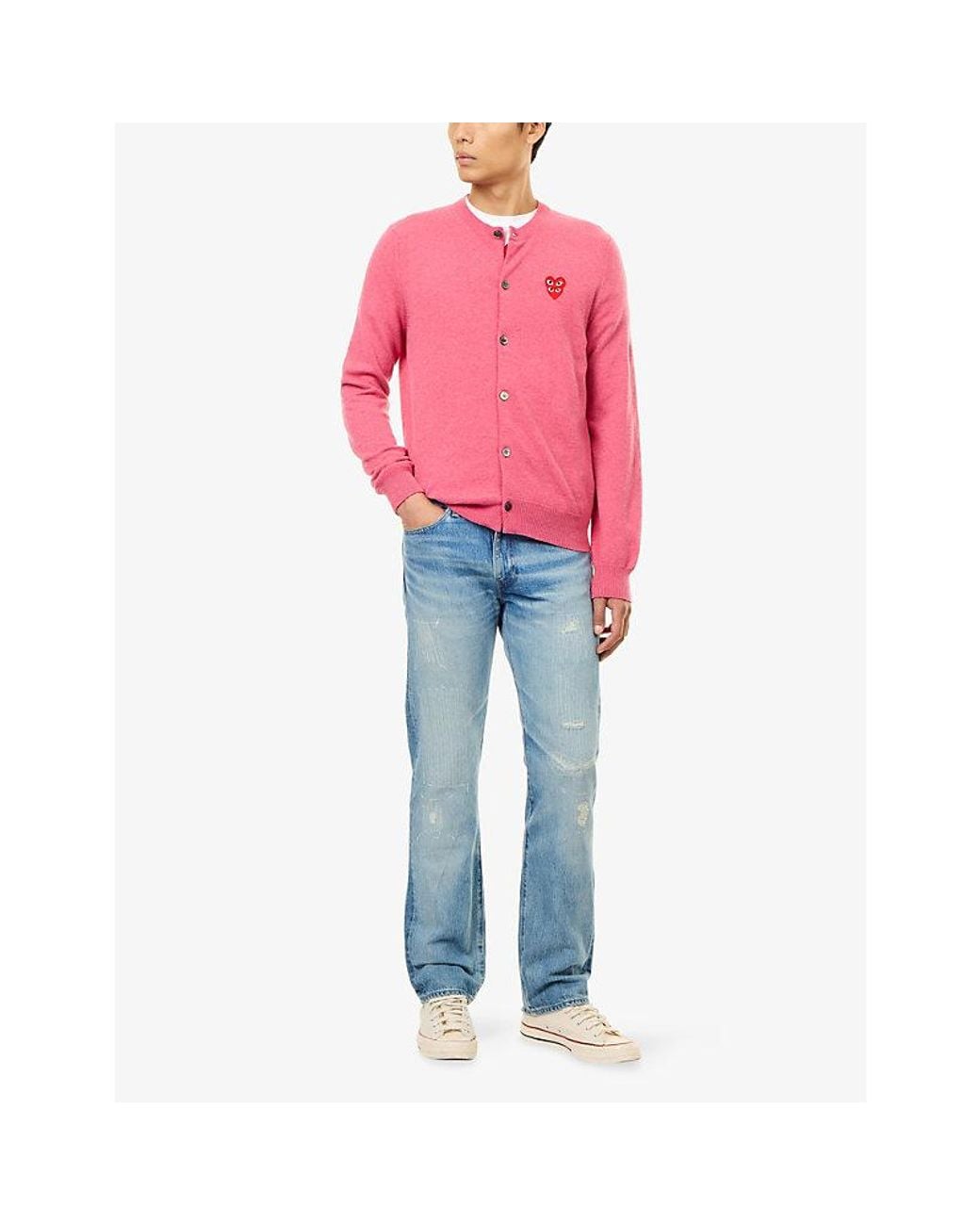 COMME DES GARÇONS PLAY Pink Double Heart Wool Knit Cardigan for men