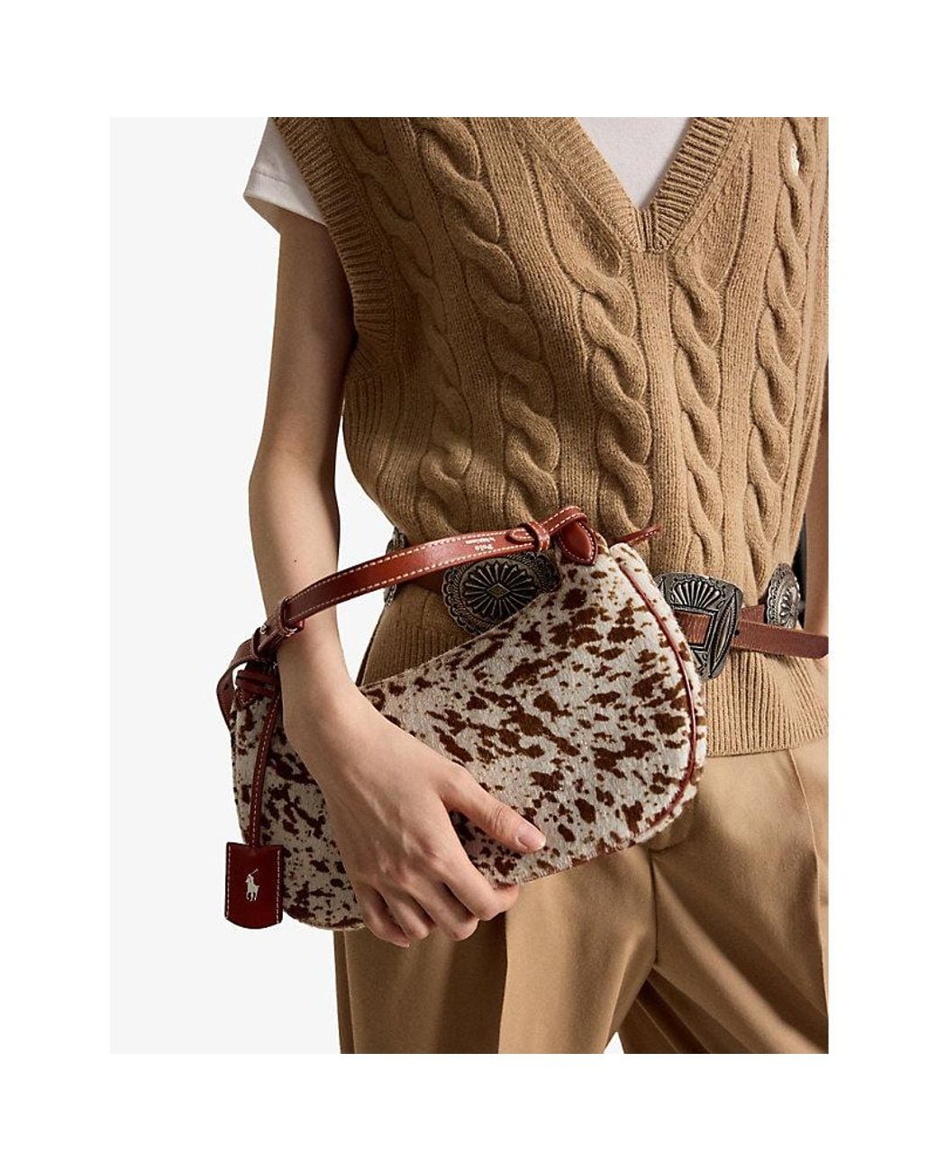 Polo Ralph Lauren Multicolor Cow-Print Ponyhair Leather Shoulder Bag