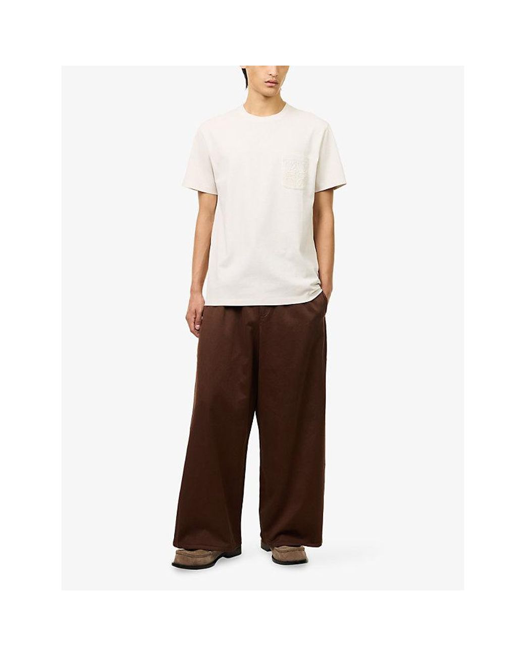 Loewe White Anagram Patch-Pocket Cotton T-Shirt for men