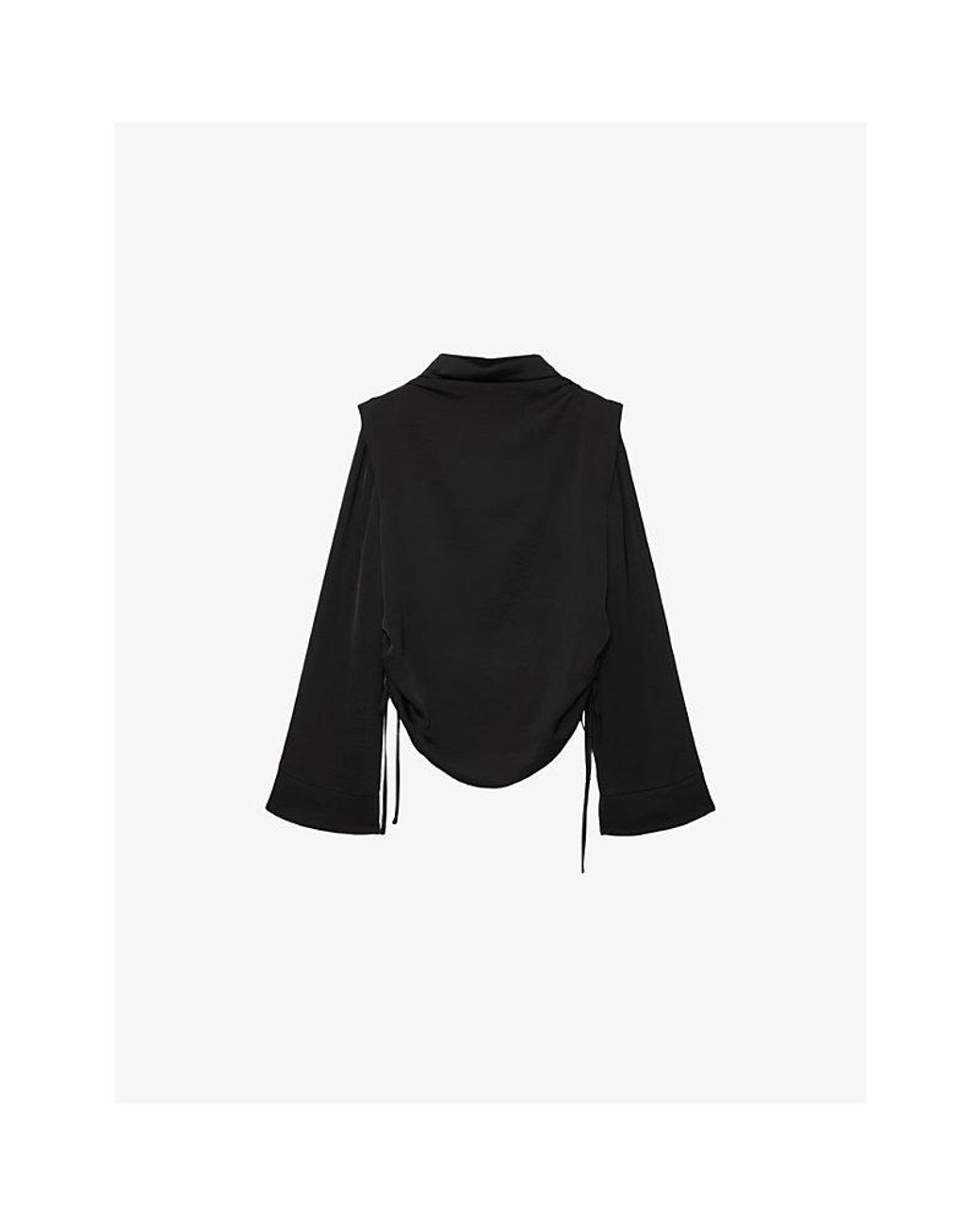 AllSaints Black Leslie Draped Long-Sleeve Woven Top