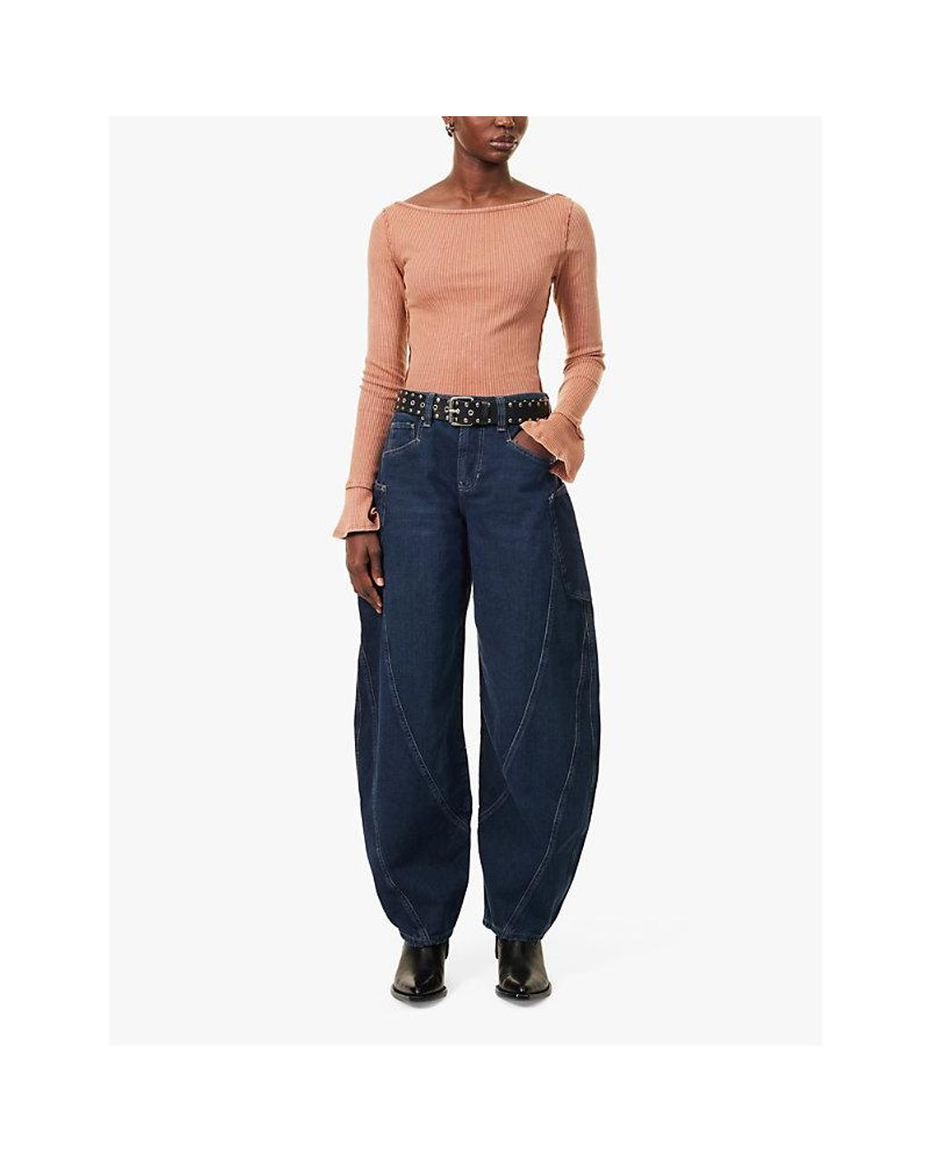 Free People Sugar Spice High-Rise Barrel-Leg Denim Jeans in Blue