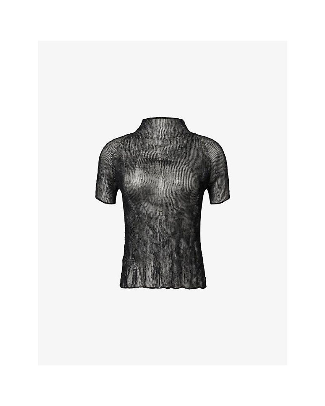 Issey Miyake Gray Chiffon Twist Short-Sleeve Pleats Shirt