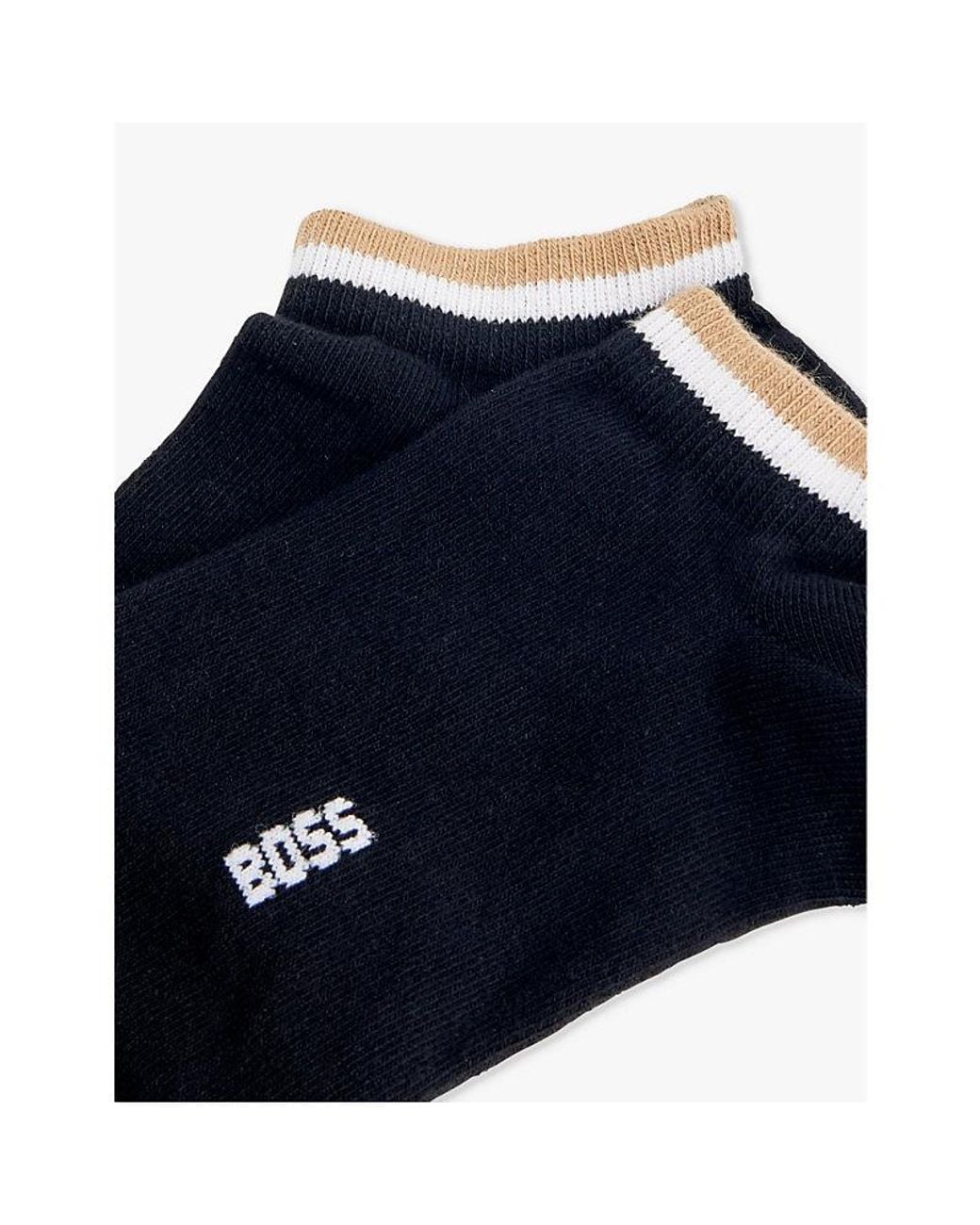 Boss Blue Branded Pack Of Two Cotton-Blend Socks for men
