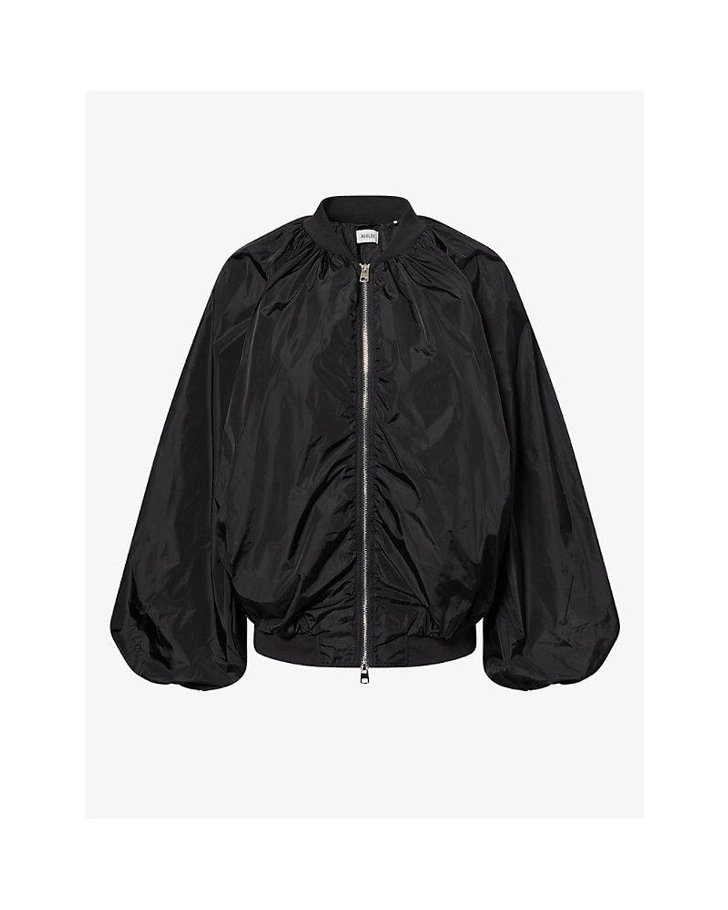Agolde Black Raffi Balloon-Sleeve Nylon Bomber Jacket