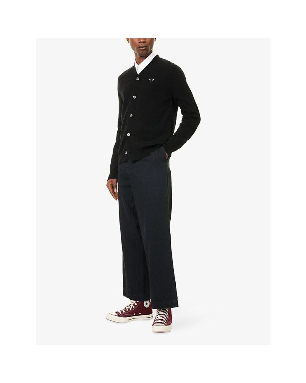 COMME DES GARÇONS PLAY Black V-Neck Heart Wool Knit Cardigan for men